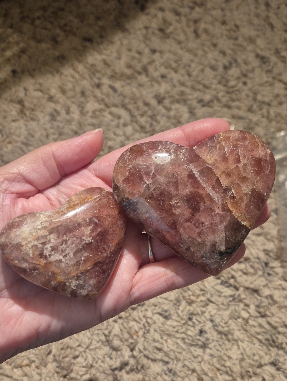 Polished Strawberry Quartz Heart-Shaped Gemstones - Set of 2
